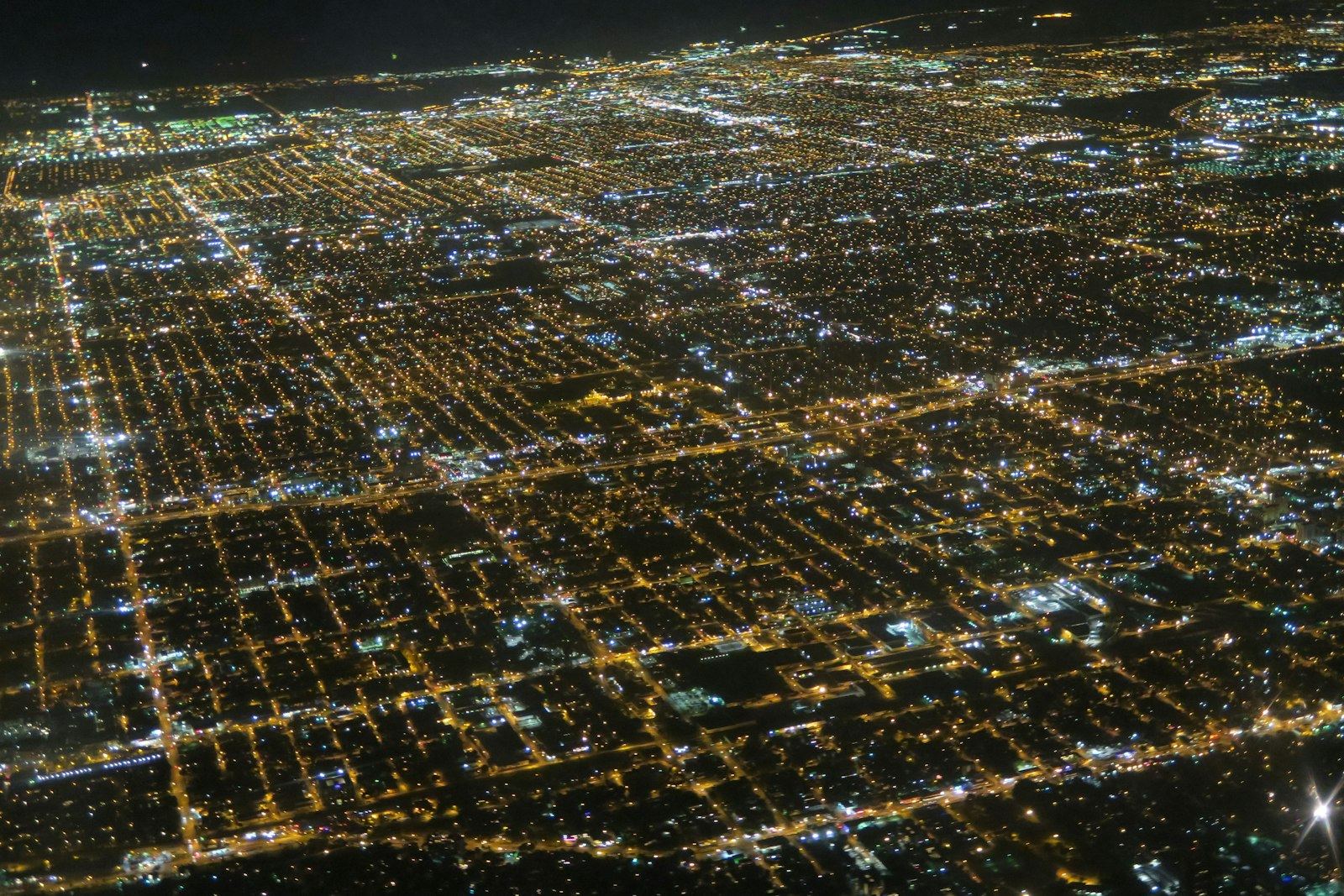 The lights of Miami seen from the air at night